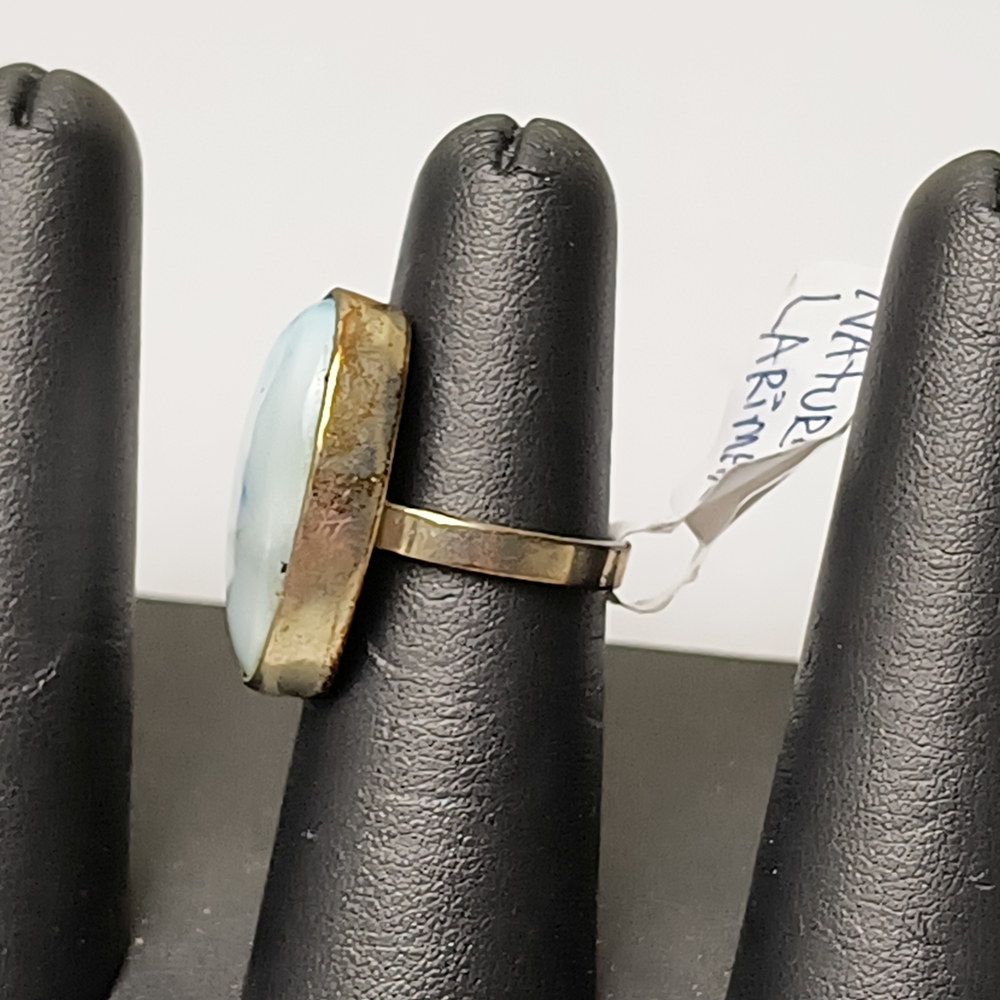 Handmade Artisan Gemstone Larimar Teardrop Statement Ring 8 - Light Blue - Picture 2 of 5